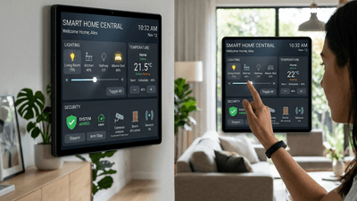 Smart home control panel showing lighting and temperature settings